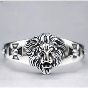 8 Inch Mens Stainless Steel Biker Lion King Head Bracelet Bangle Men Cuff